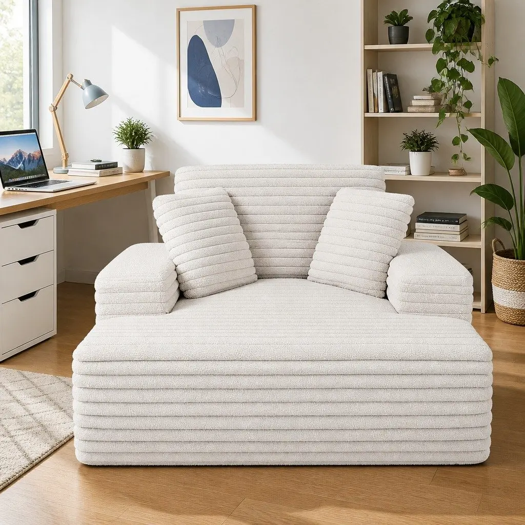 Sofa Bed Faux Fur Fabric Beige Modern Minimalist High-Density Foam Pocket Spring Construction