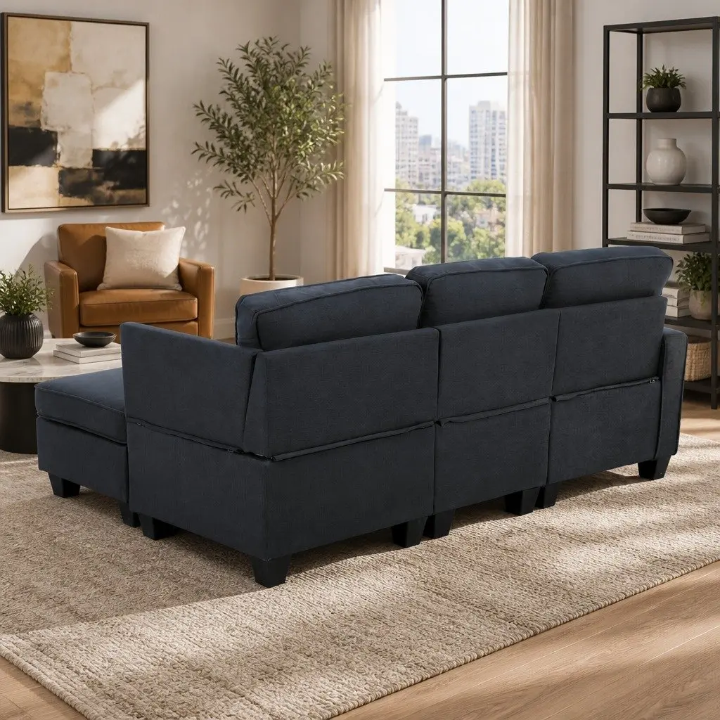 Modular Sofa Set 4-Seater Dark Grey Removable Washable Cushion Covers