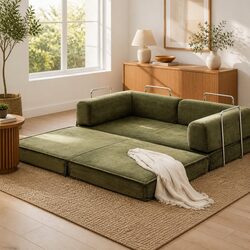 Convertible Folding Sofa Bed Green 2-Seater Couch Sleeper Furniture Living Room