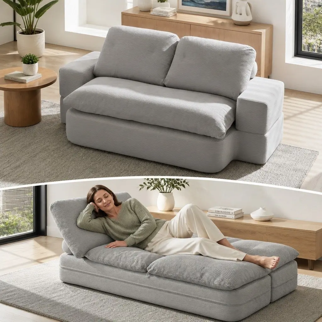 Convertible Folding Sofa Bed 30D High-Density Foam Corduroy Upholstery