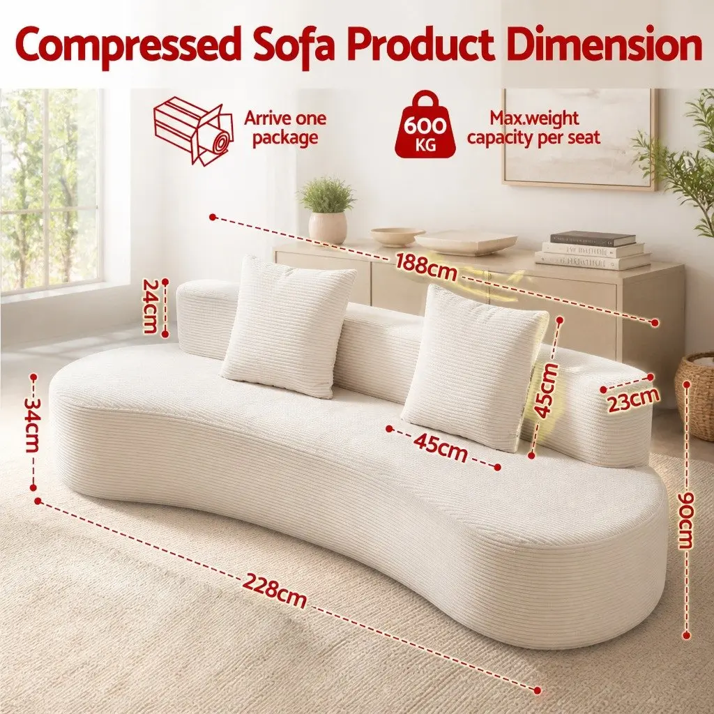 Modular Sofa Bed 228cm High-Density Foam Boneless Couch 4 Seater Living Room Furniture