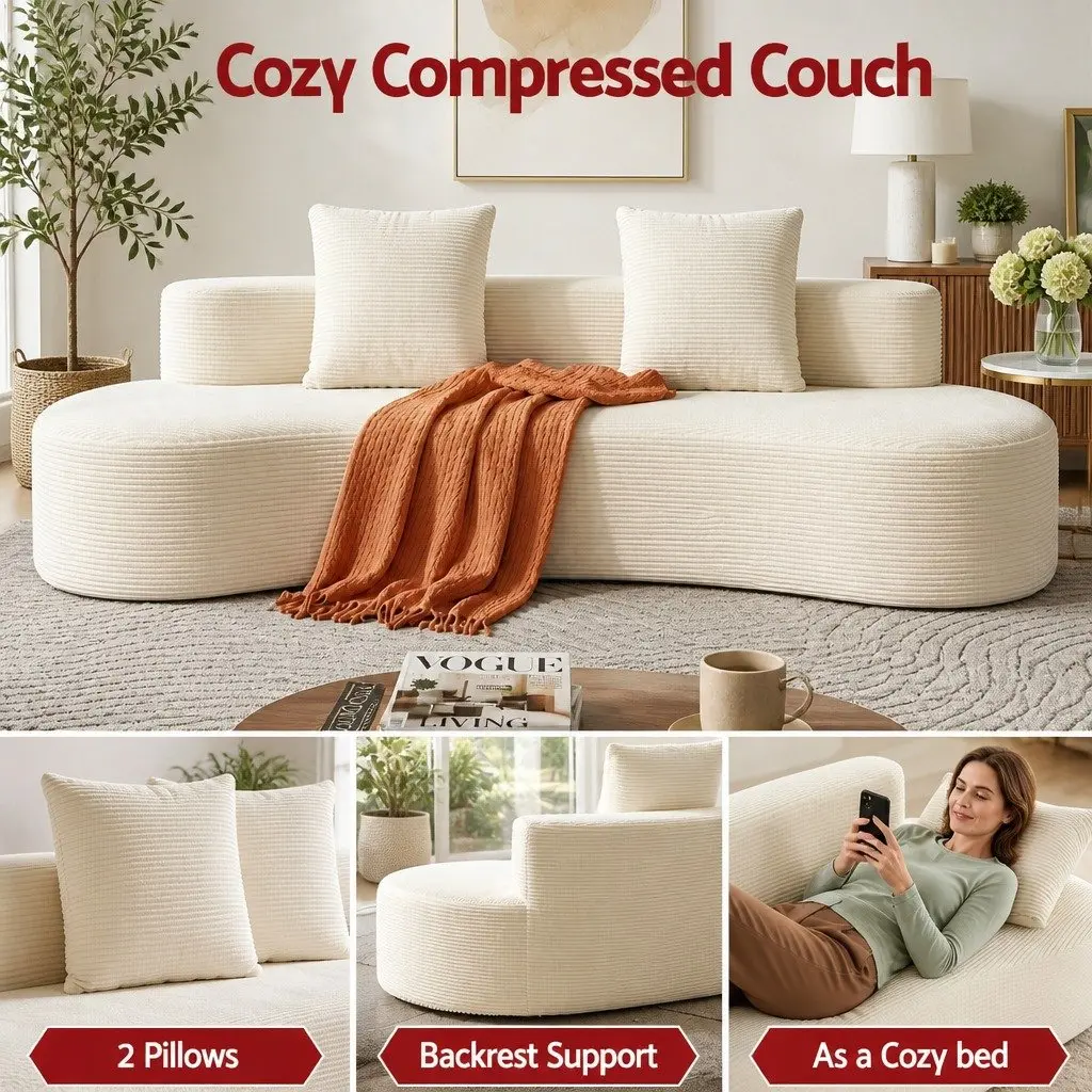 Modular Sofa Bed 228cm High-Density Foam Boneless Couch 4 Seater Living Room Furniture