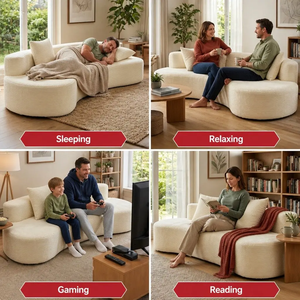 Modular Sofa Bed 228cm High-Density Foam Boneless Couch 4 Seater Living Room Furniture