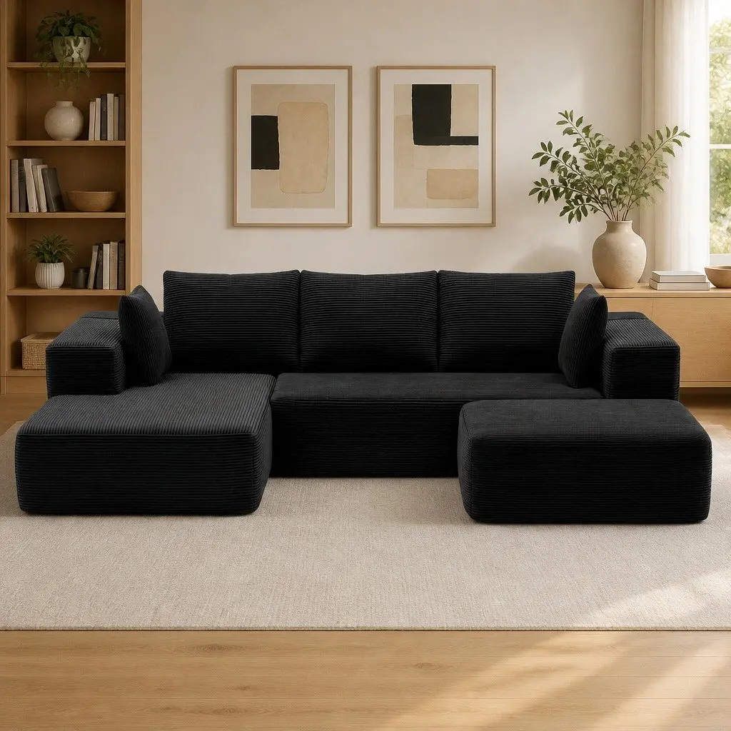 Modular Sofa Bed 2 Seater with Ottoman Flexible Living Room Furniture