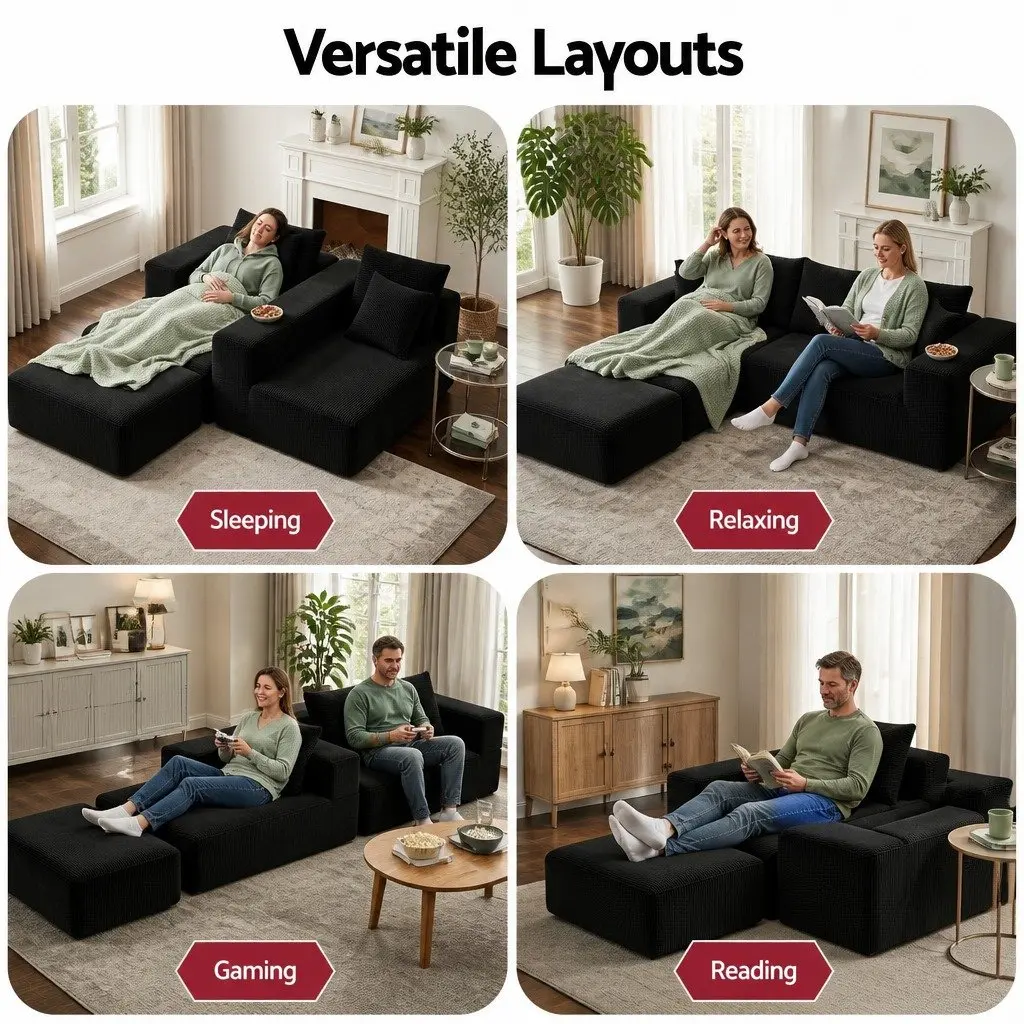 Modular Sofa Bed 2 Seater with Ottoman Flexible Living Room Furniture