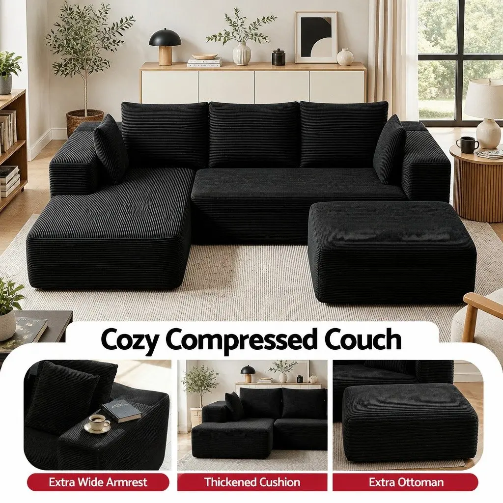 Modular Sofa Bed 2 Seater with Ottoman Flexible Living Room Furniture