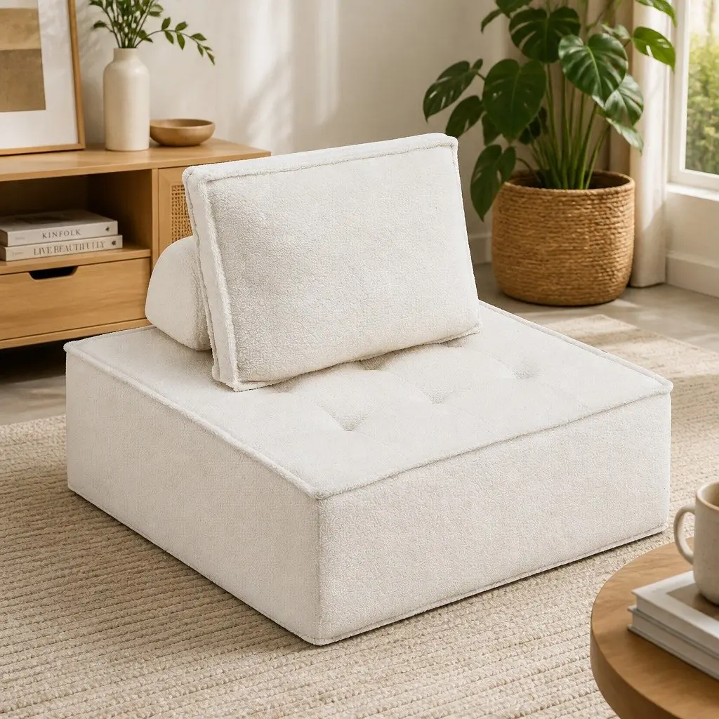 Floor Sofa Lounge Chair White Portable Folding with Removable Pillow