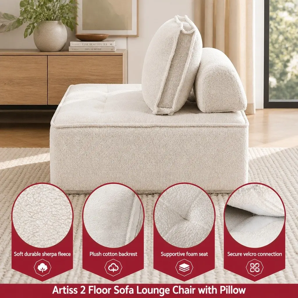 Floor Sofa Lounge Chair White Removable Pillow Cushion Portable