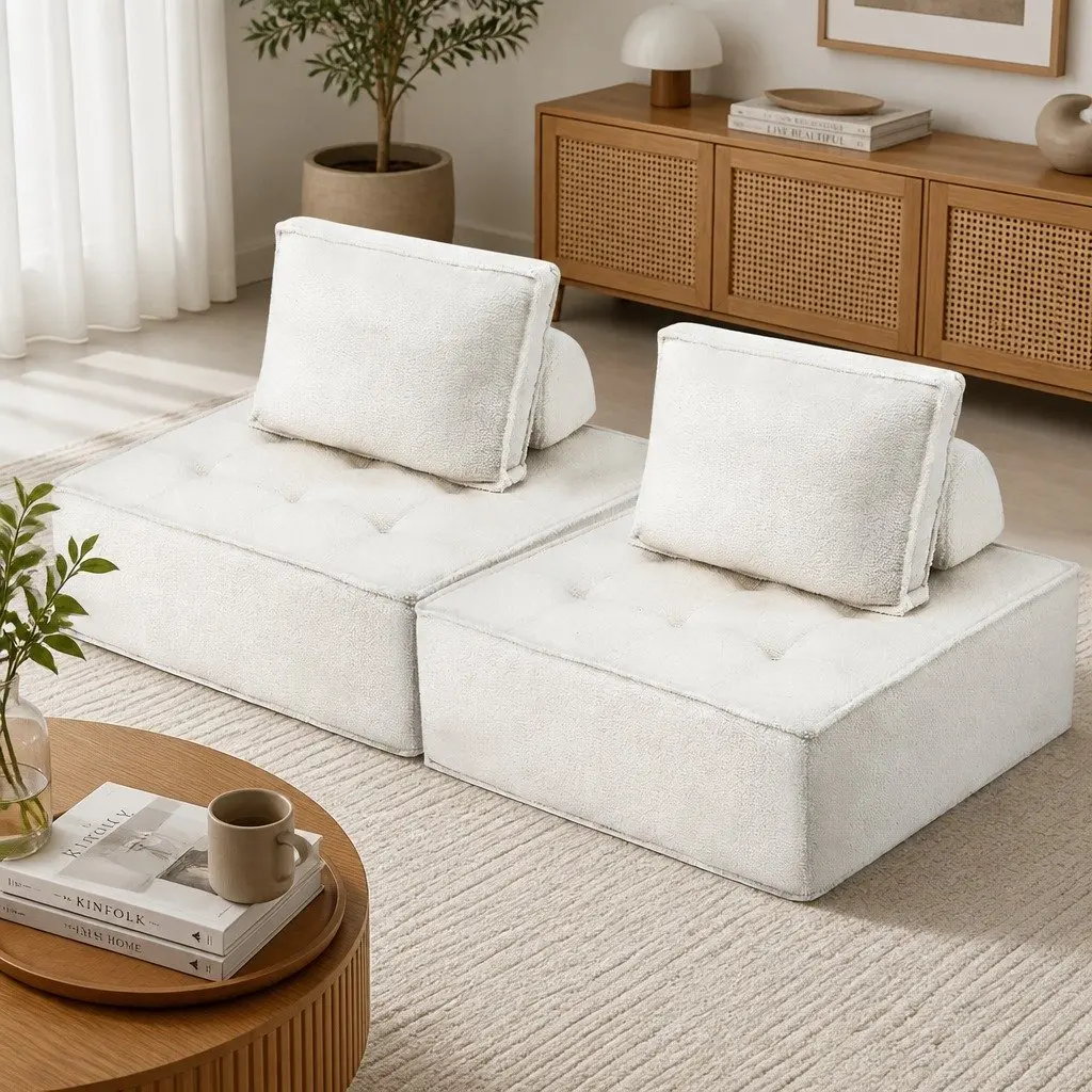 Floor Sofa Lounge Chair White Removable Pillow Cushion Portable