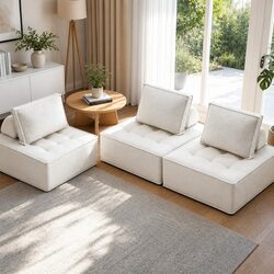 Floor Sofa Lounge Chair 3 Seater with Removable Pillow Cushion White Folding