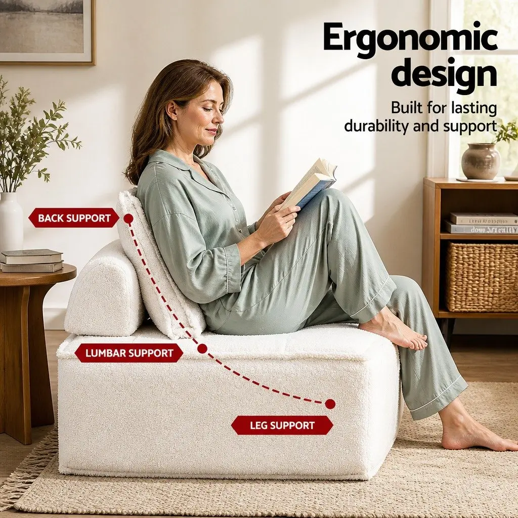 Floor Sofa Lounge Chair with Removable Pillow White Cushion