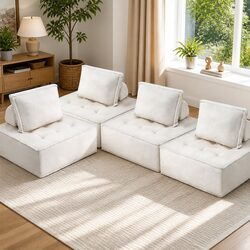 Floor Sofa Lounge Chair 4 Seater Modular Cushion Couch with Removable Pillow