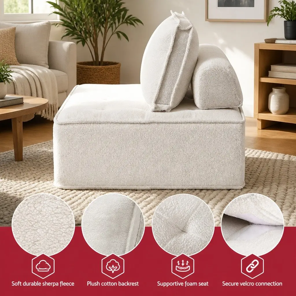 Floor Sofa Lounge Chair 6 Seater Removable Pillow White Portable