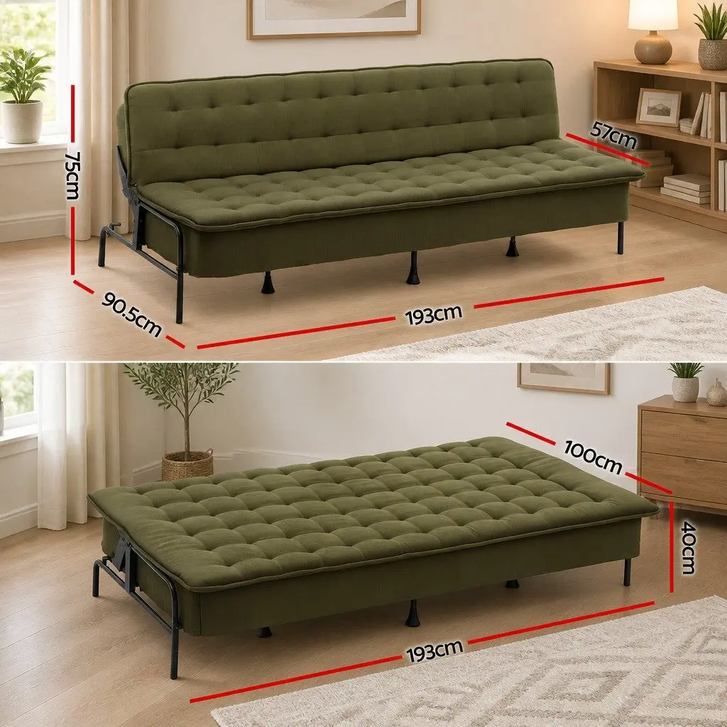 3-Seater Sofa Bed Adjustable Couch Innerspring Futon for Living Room Bedroom Green