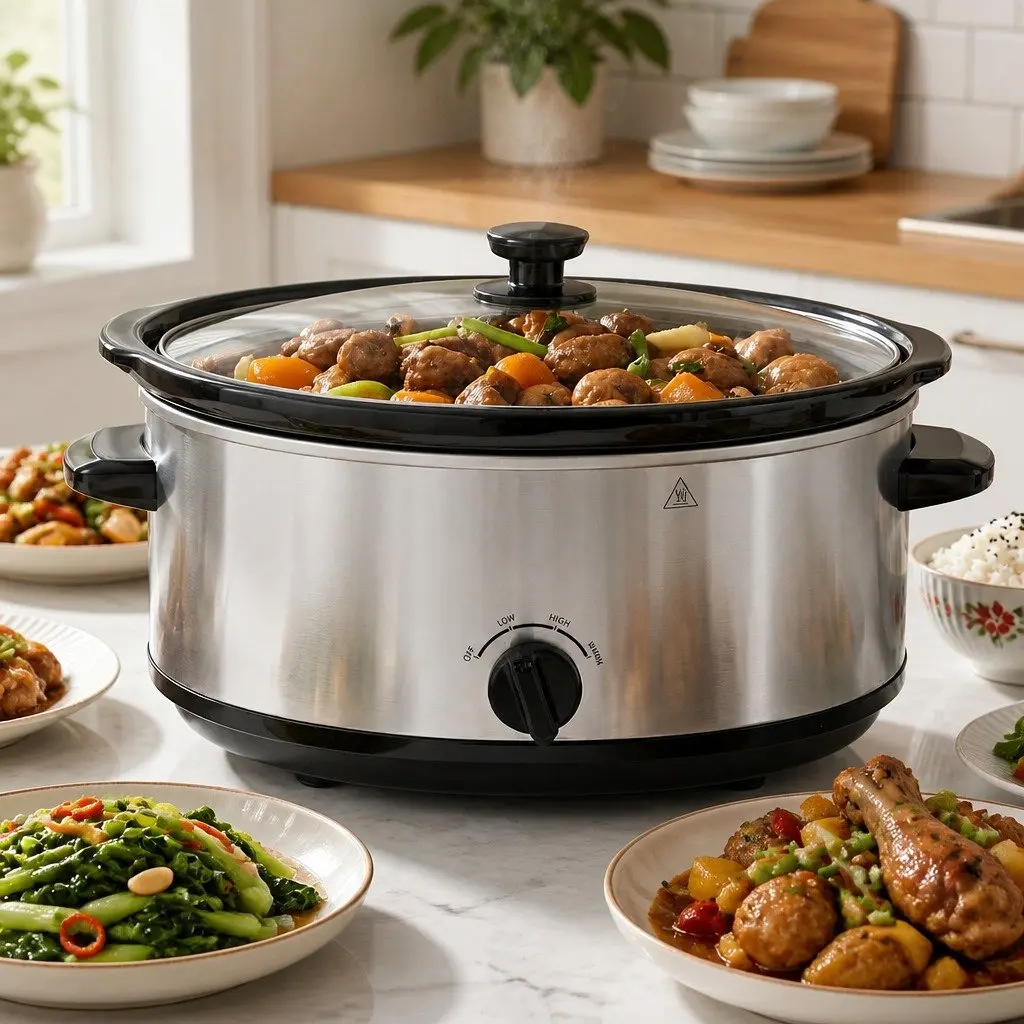 Slow Cooker 6.5L Electric Multi Cooker 3 Heat Settings Keep Warm Silver