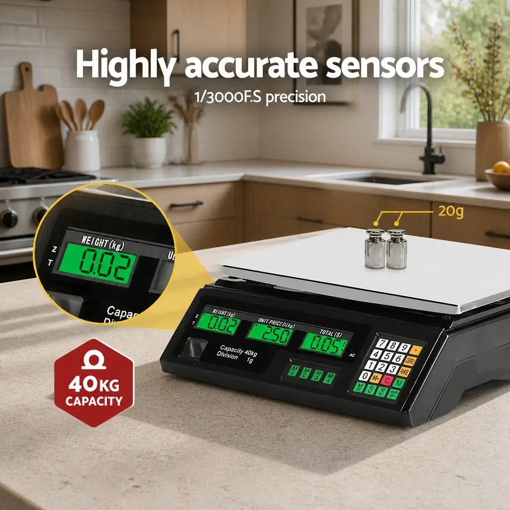 Digital Kitchen Counting Scale 40kg Black LCD Display Rechargeable Battery