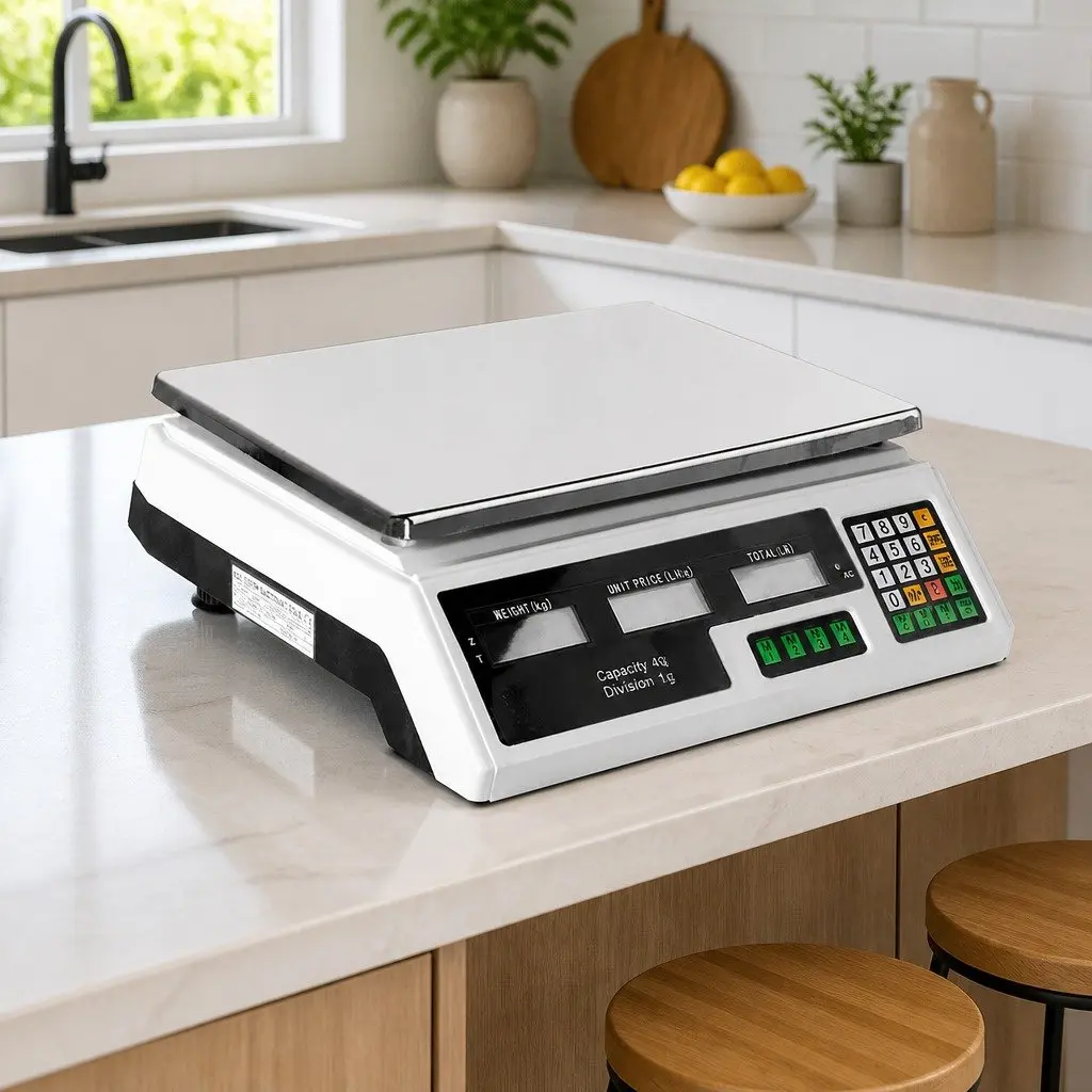 Digital Kitchen Scales 40kg Stainless Steel Platform Dual LCD Display Waterproof Keyboard