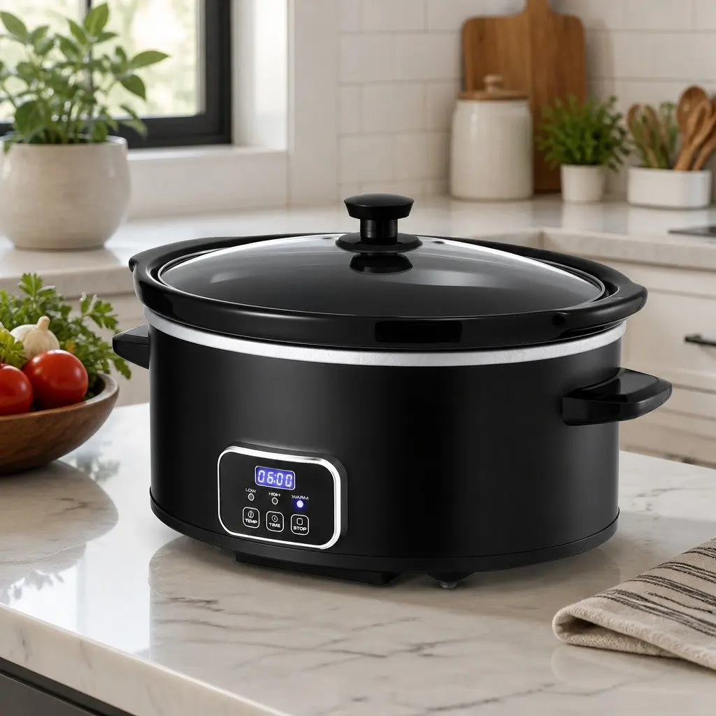 5.6L Electric Slow Cooker Black 3 Heat Settings Keep Warm Function
