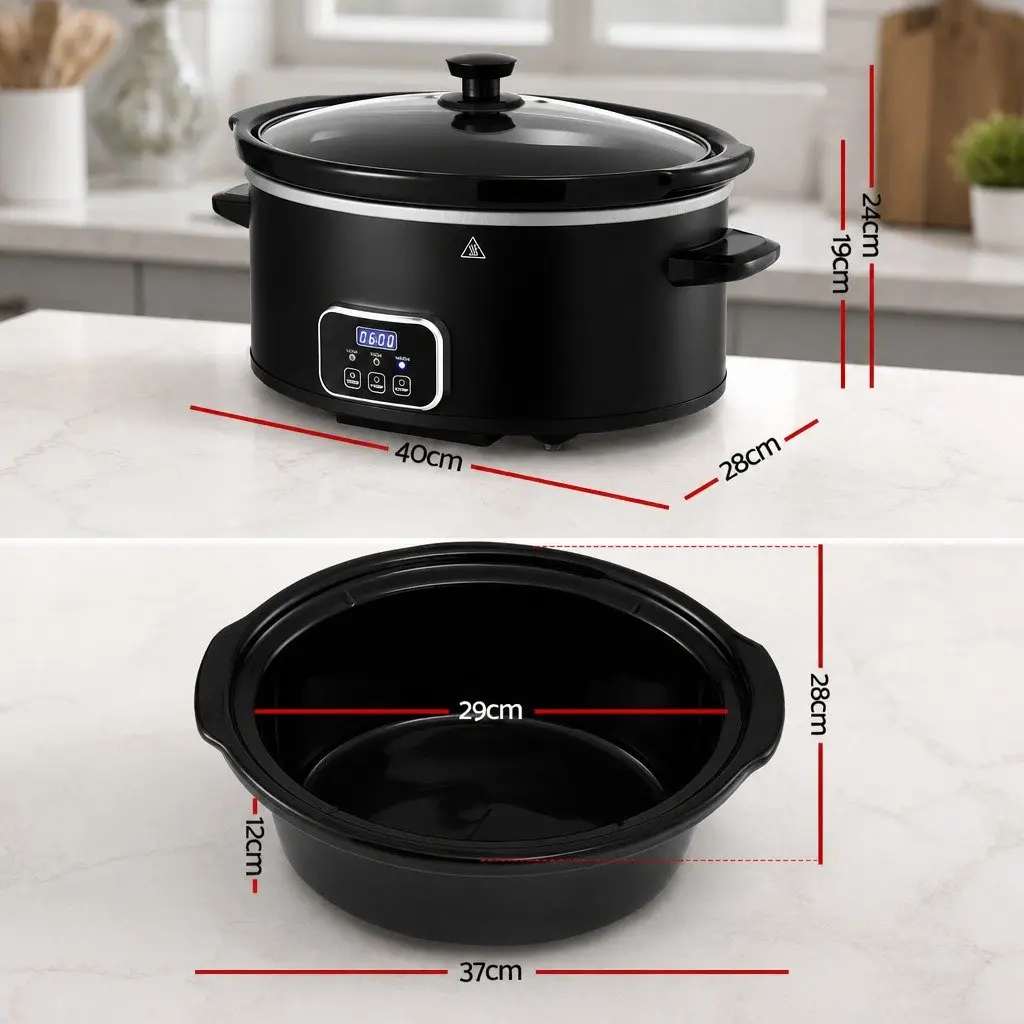 5.6L Electric Slow Cooker Black 3 Heat Settings Keep Warm Function