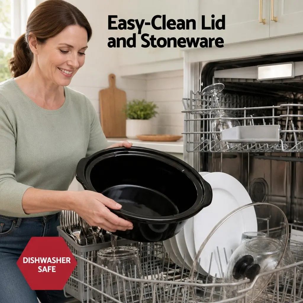 5.6L Electric Slow Cooker Black 3 Heat Settings Keep Warm Function