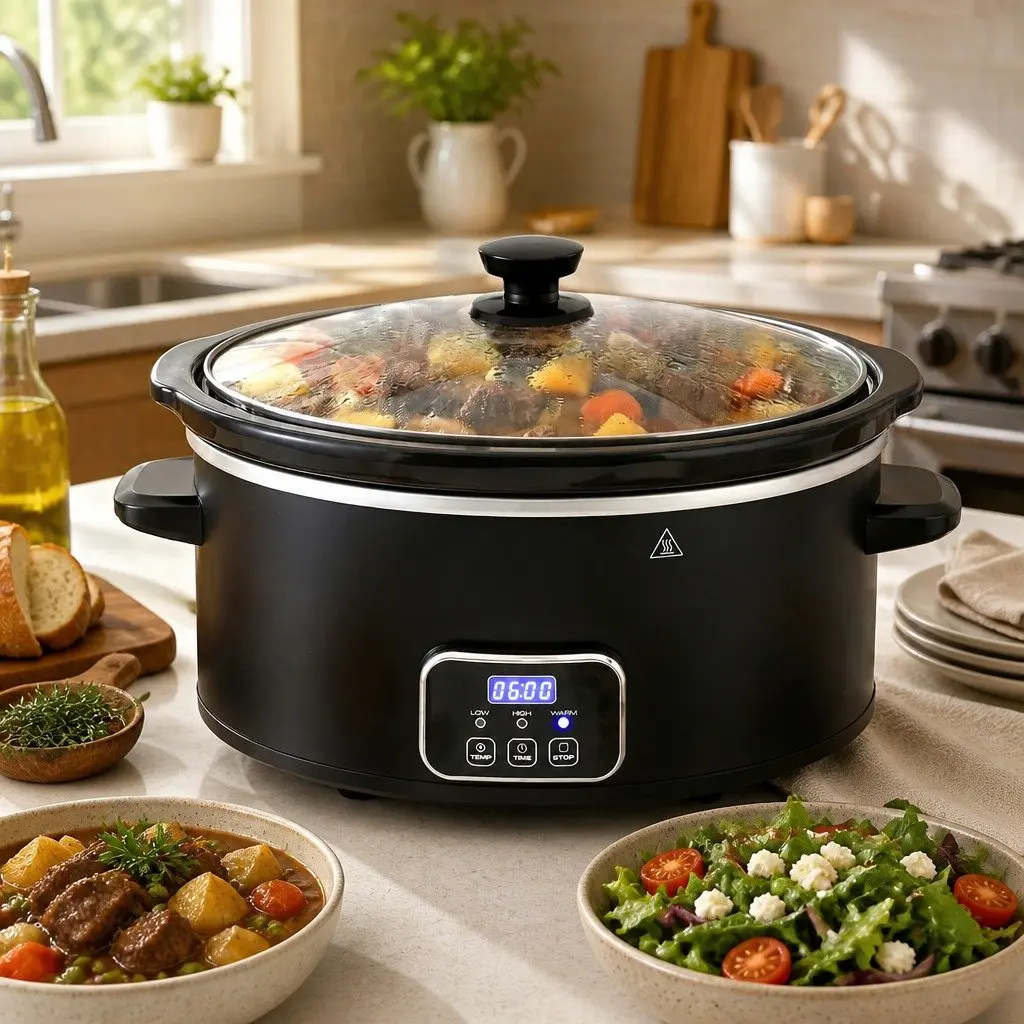 5.6L Electric Slow Cooker Black 3 Heat Settings Keep Warm Function