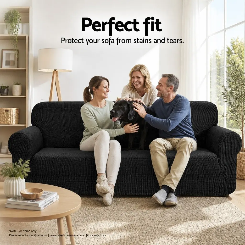 3 Seater Sofa Cover High Stretch Black Couch Protector Furniture Slip Cover