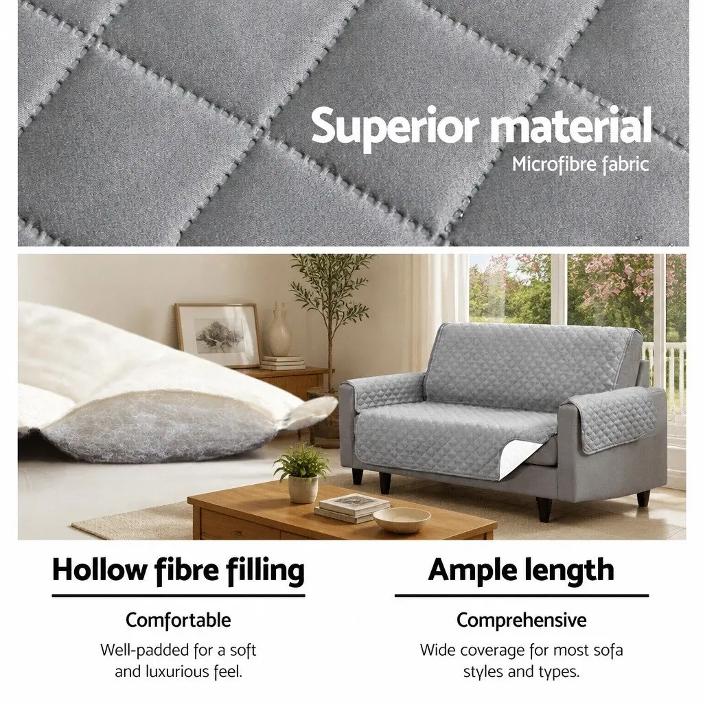 Sofa Cover 3 Seater Grey Diamond Quilted Anti-Scratch Microfibre Couch Protector