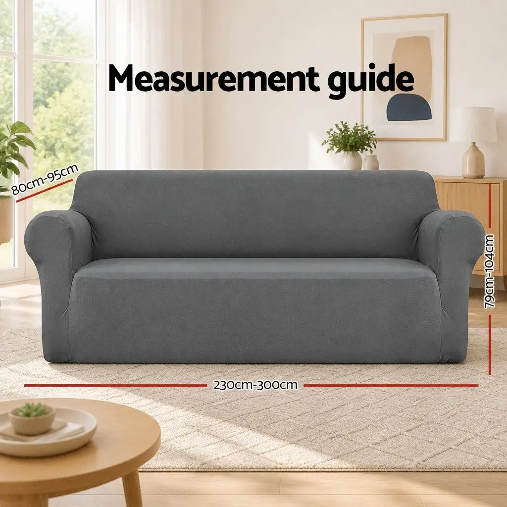 4 Seater Sofa Cover Stretch Knitted Fabric Grey Couch Protection Easy Install