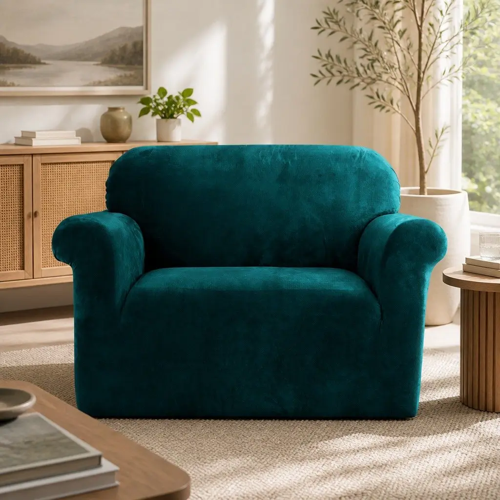 1 Seater Sofa Cover Velvet Stretch Slipcover Machine Washable Furniture Protection