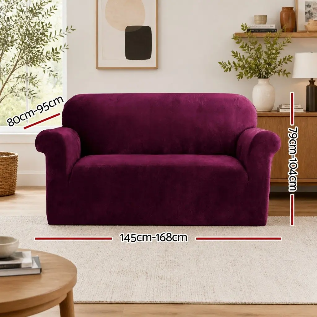 2 Seater Couch Protector Velvet Cover Stretch Furniture Ruby Red