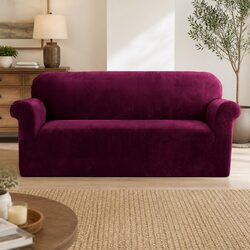 3 Seater Velvet Sofa Cover Stretch Couch Protector Furniture Anti-slip Red