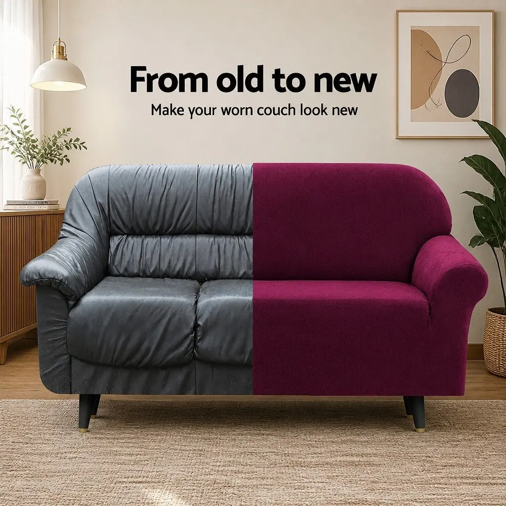 3 Seater Sofa Cover Stretchable Velvet Protector Anti-slip Ruby Red