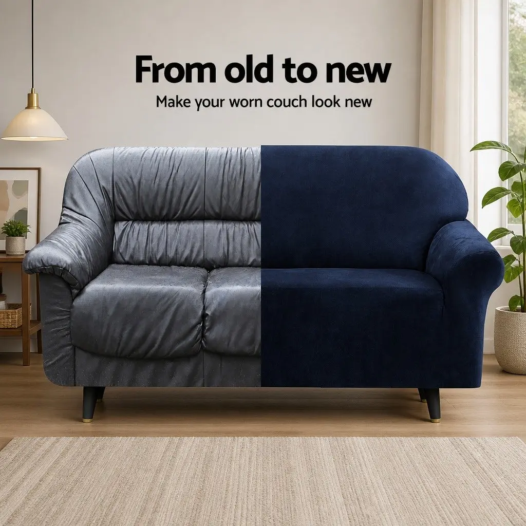 3 Seater Sofa Cover Navy Blue Stretch Velvet Anti-Slip Washable Protector