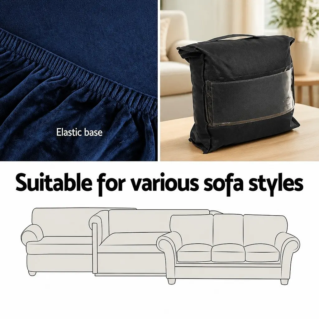 3 Seater Sofa Cover Navy Blue Stretch Velvet Anti-Slip Washable Protector