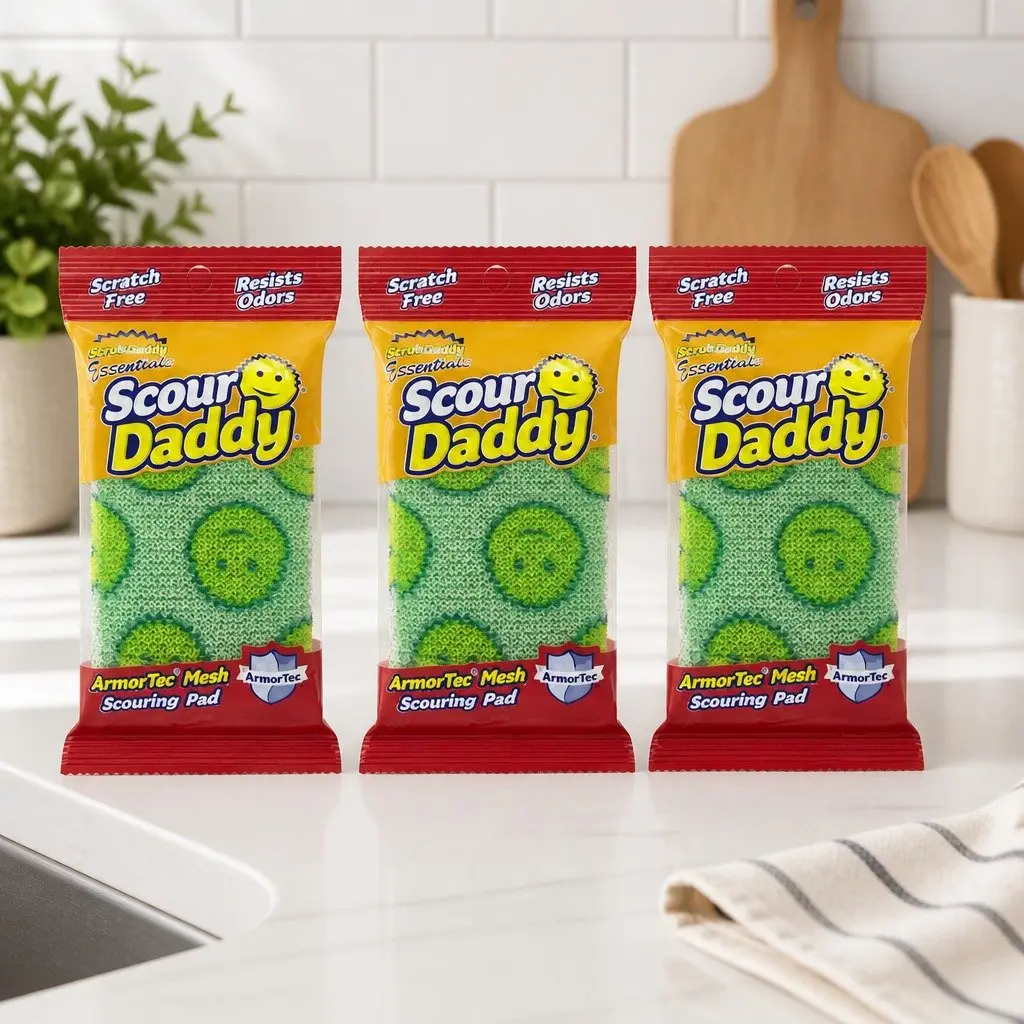 Scour Pad Green 3 Pack Scratch-Free Cleaning Tools for Household Kitchen