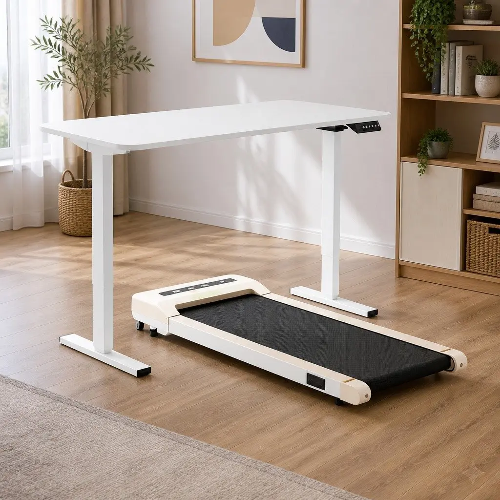 Electric Standing Desk Treadmill Combo 140cm Motorised Height Adjustable with Integrated Walking Pad