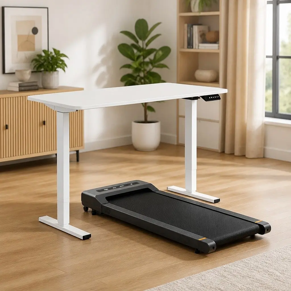Electric Standing Desk Treadmill Combo 140cm Motorised Height Adjustable with Bluetooth Control and Shock Absorption