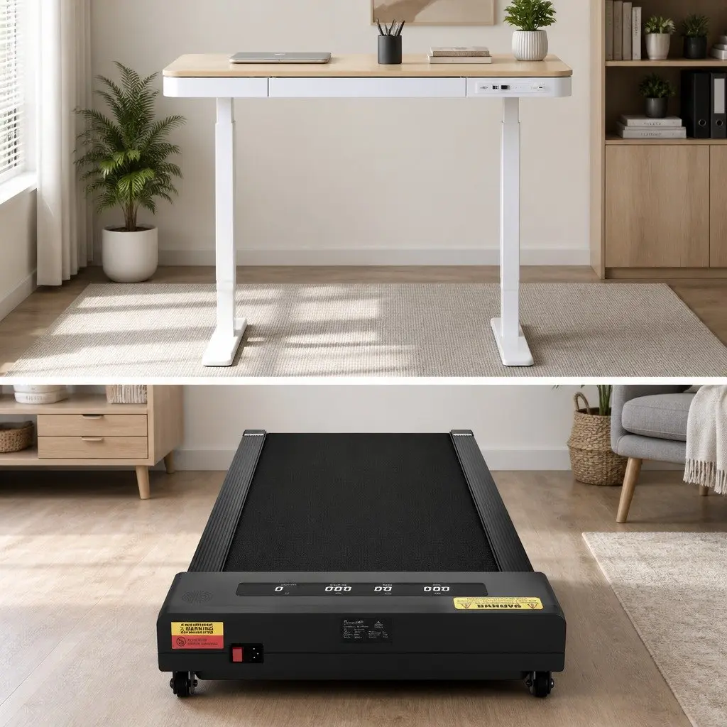 Electric Standing Desk Treadmill Combo 120cm Adjustable Height Walking Pad for Home Office