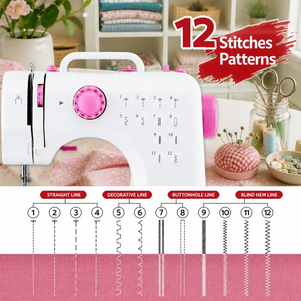 Mini Sewing Machine Portable Compact 12 Stitches LED Light for Beginners