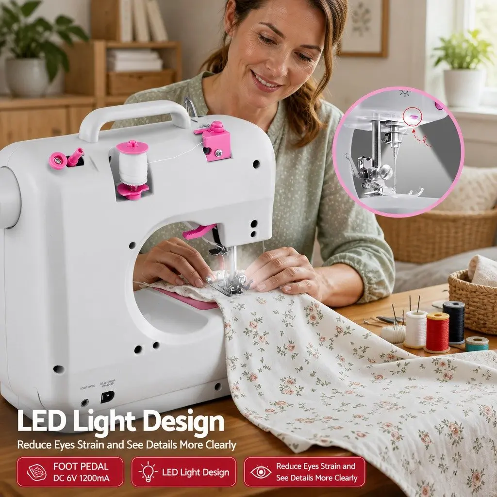 Mini Sewing Machine Portable Compact 12 Stitches LED Light for Beginners