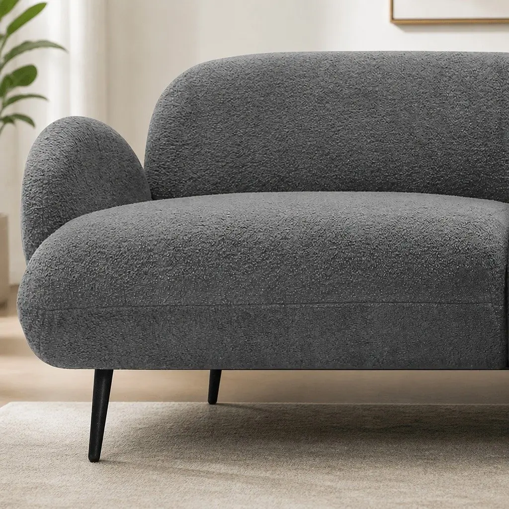 3 Seater Sofa Grey Sherpa Fleece Upholstered Modern Lounge Couch