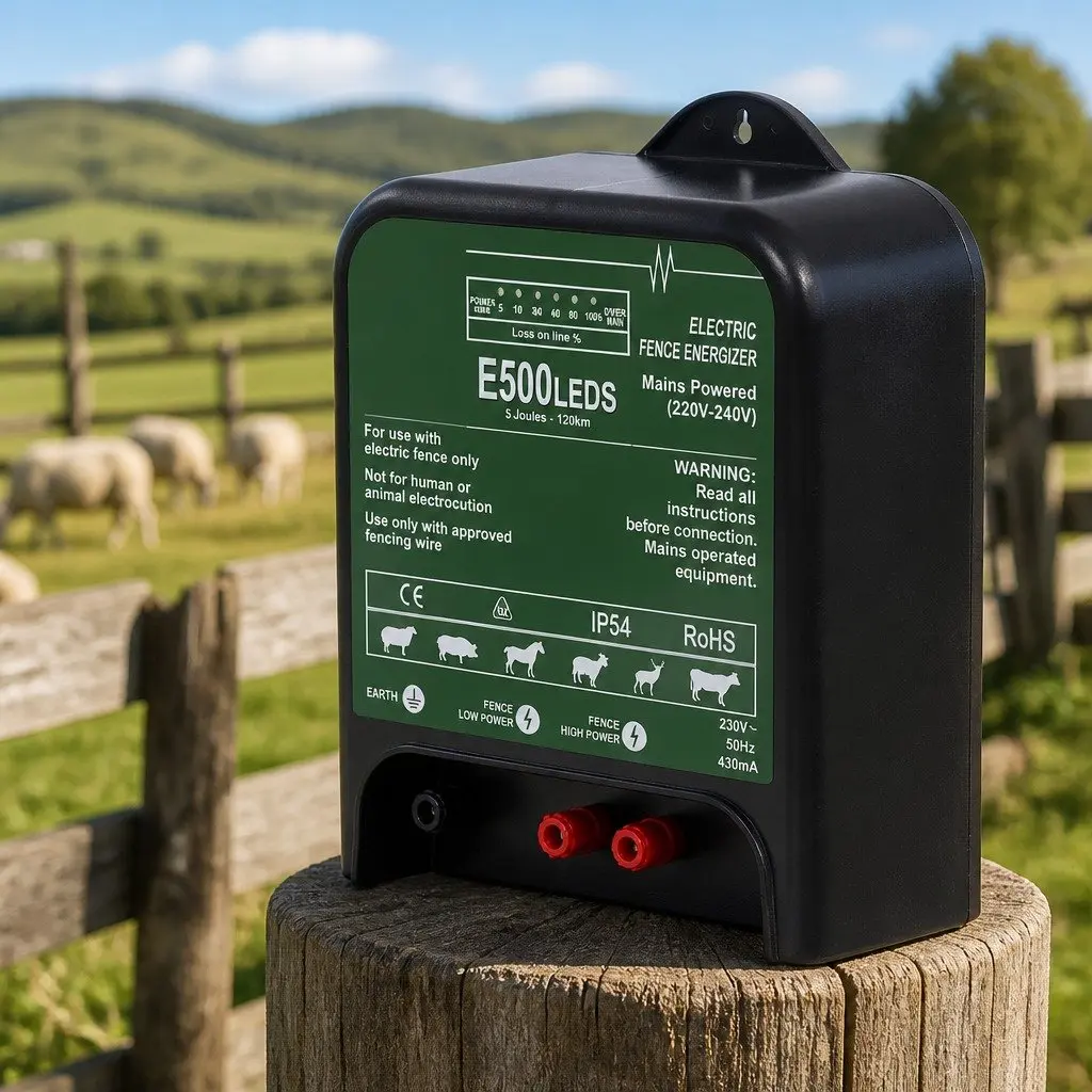 Electric Fence Energiser 5J 220-240V Mains Powered 120km Coverage IP54 Weather Resistant