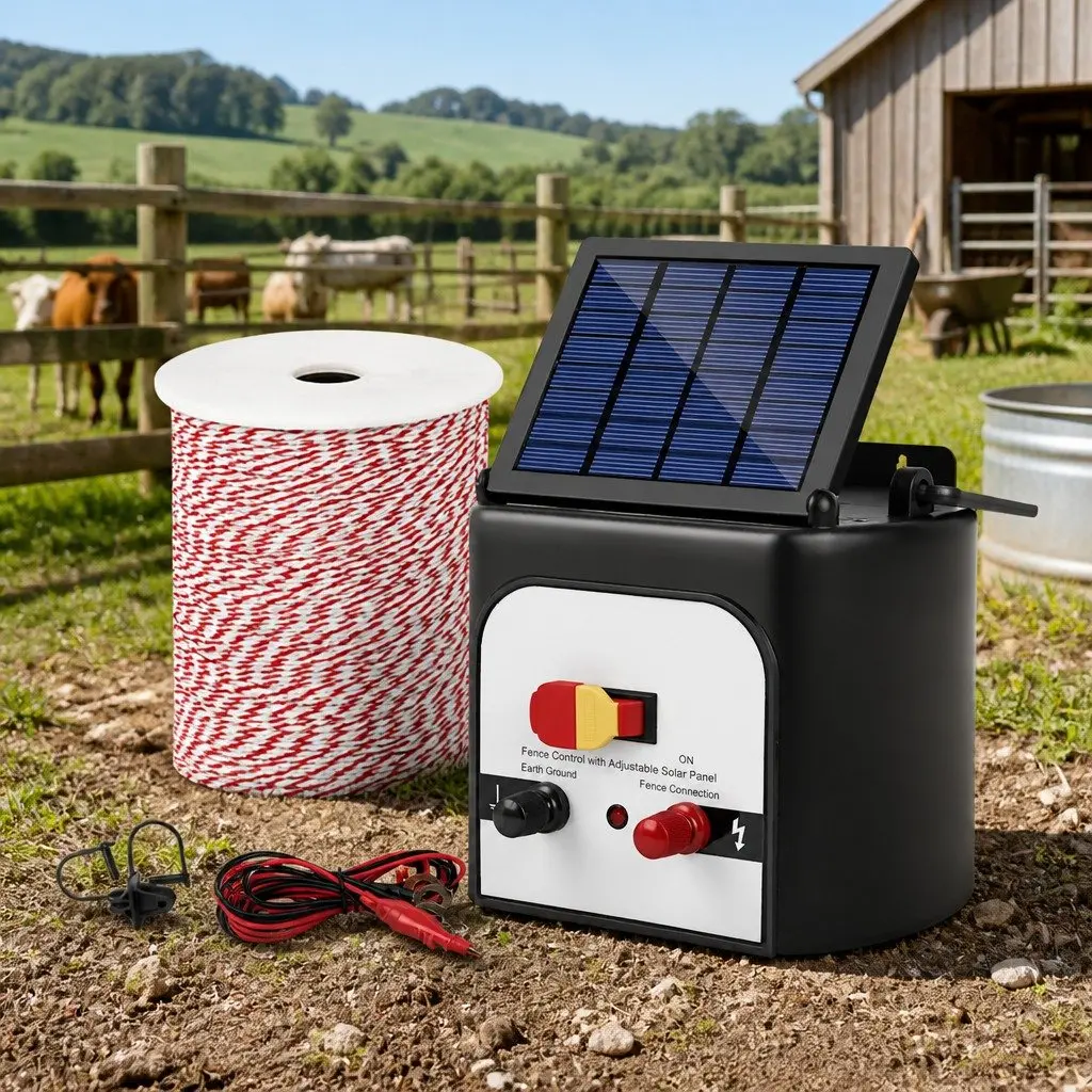 Solar Electric Fence Energiser 8km Solar-powered Compact System with 500m Polywire
