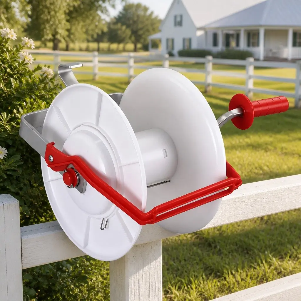 Electric Fence Reel Geared Portable Polywire Fencing Farm Tool White