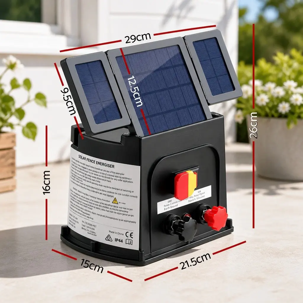 Solar Electric Fence Energiser 5km 0.15J Discharge Energy with Foldable PET Solar Panel