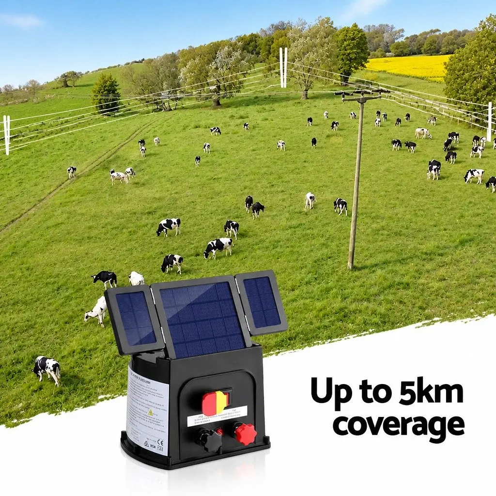 Solar Electric Fence Energiser 5km 0.15J Discharge Energy with Foldable PET Solar Panel