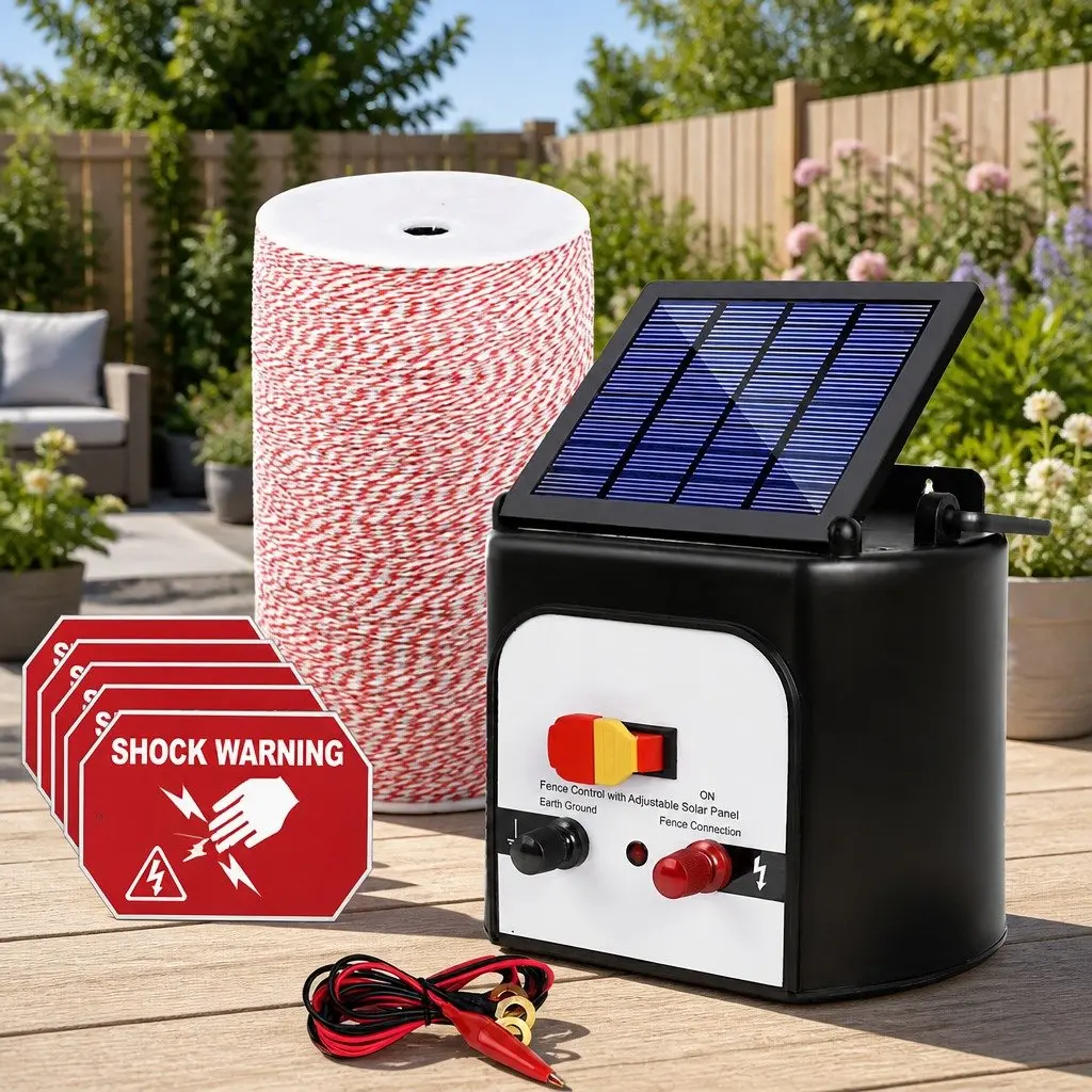 Solar Electric Fence Energiser 8KM Livestock Pet Farm Fencing Poly Wire Kit