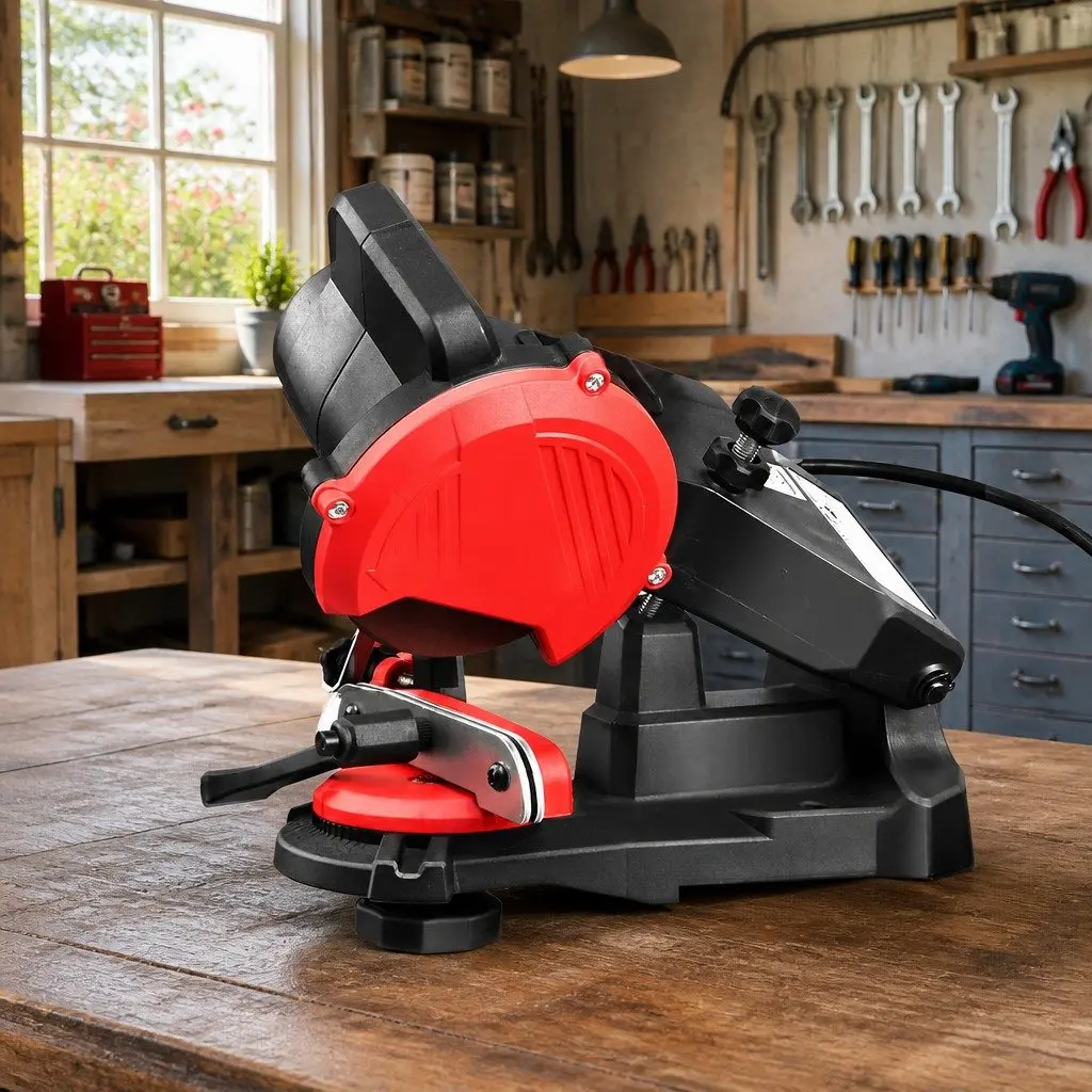 Electric Chainsaw Sharpener Bench Mount Grinder Tool 240V 5500RPM Quick-Lock Clamping System Adjustable Grinding Angle