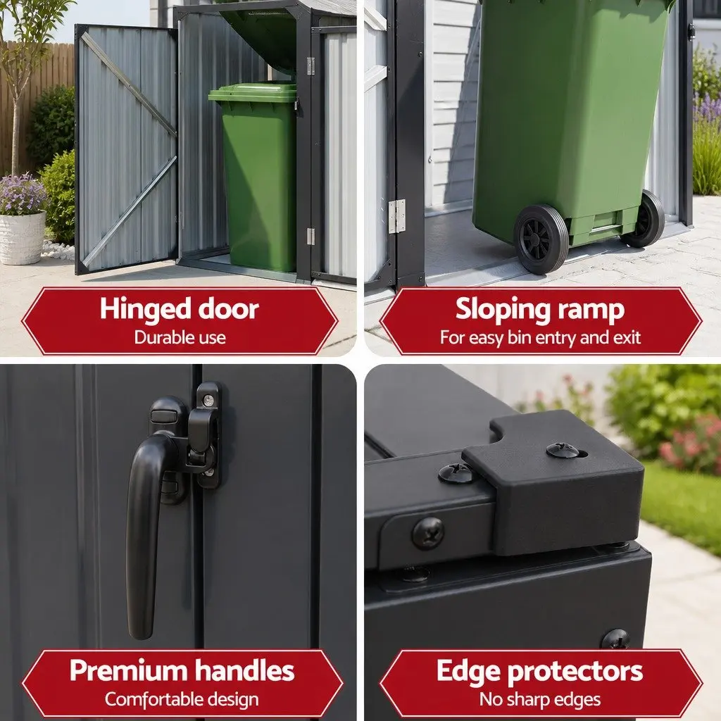 Double Wheelie Bin Storage Shed Galvanized Steel Lockable Doors Outdoor Waste Enclosure