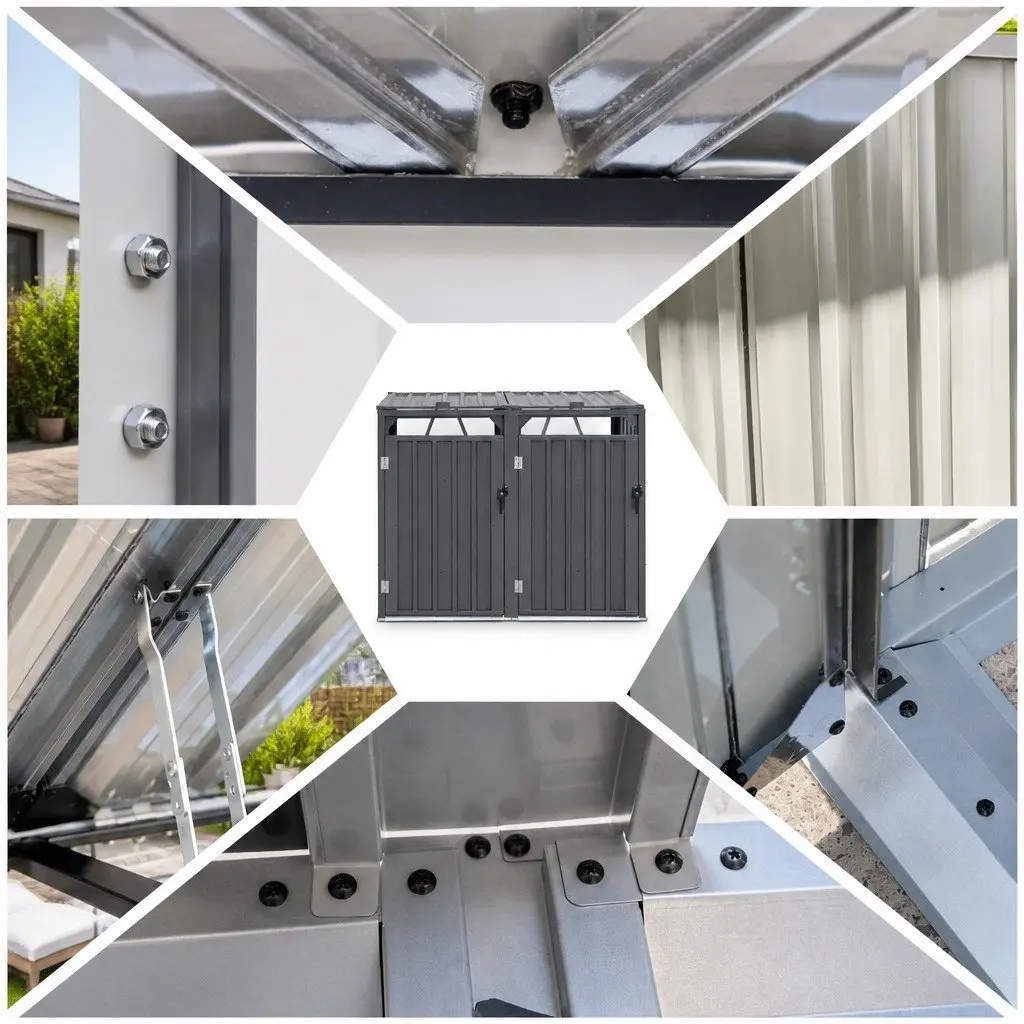 Double Wheelie Bin Storage Shed Galvanized Steel Lockable Doors Outdoor Waste Enclosure